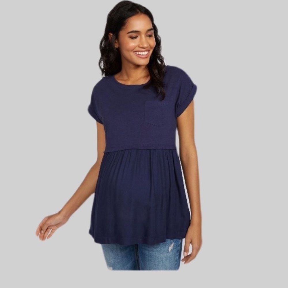 Motherhood Maternity Short Sleeve Empire Waist Top, L (y54)